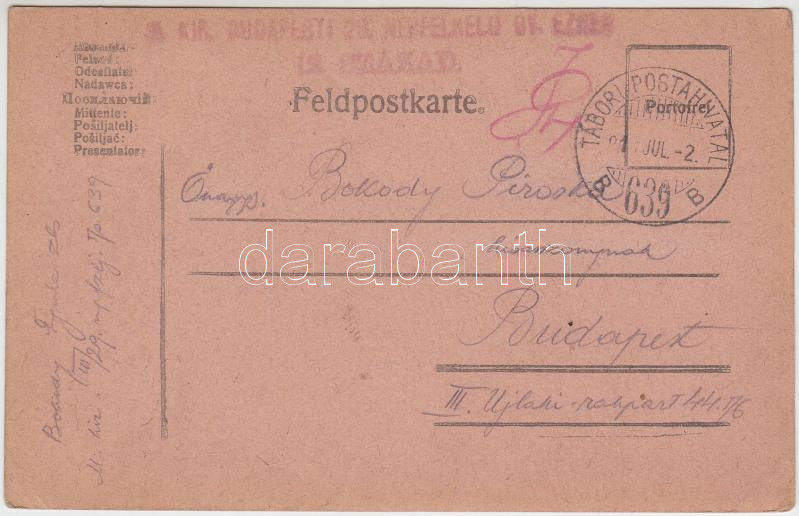 Military and field post, Postcard "TP 639B", Katonai és tábori posta;1918 Levelezőlap "TP 639B"