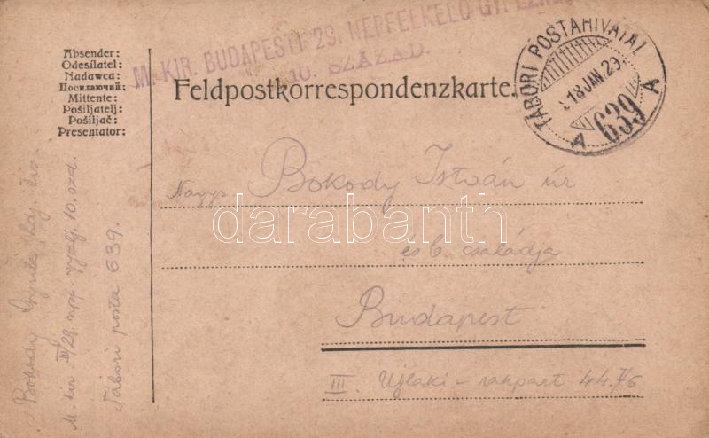 Katonai és tábori posta; Levelezőlap "TP 639A", Military and field post, Postcard "TP 639A"