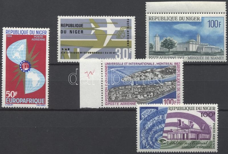 1966-1967 5 different airmail stamps (30f small tear), 1966-1967 5 klf légiposta bélyeg (30f pici szakadás)