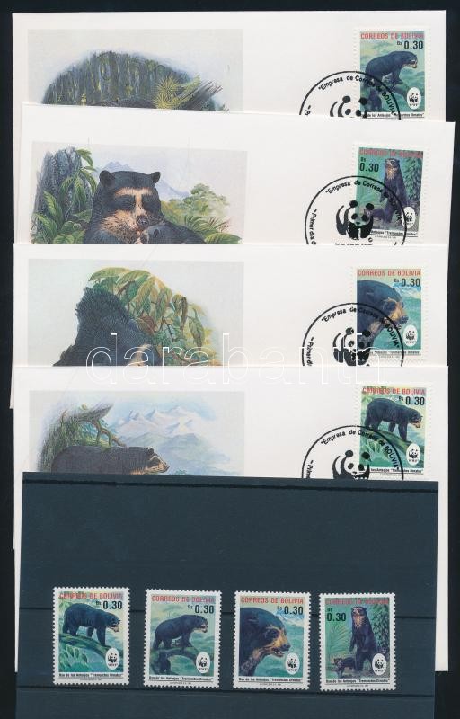 WWF: Spectacled Bear set + 4 FDCs, WWF: Pápaszemes medve sor + 4 FDC