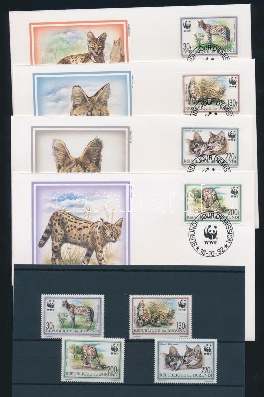 WWF: Serval set + 4 FDCs (small crease on the back on one of the envelopes), WWF: Szervál sor + 4 FDC (egyik boríték hátán pici hiba)