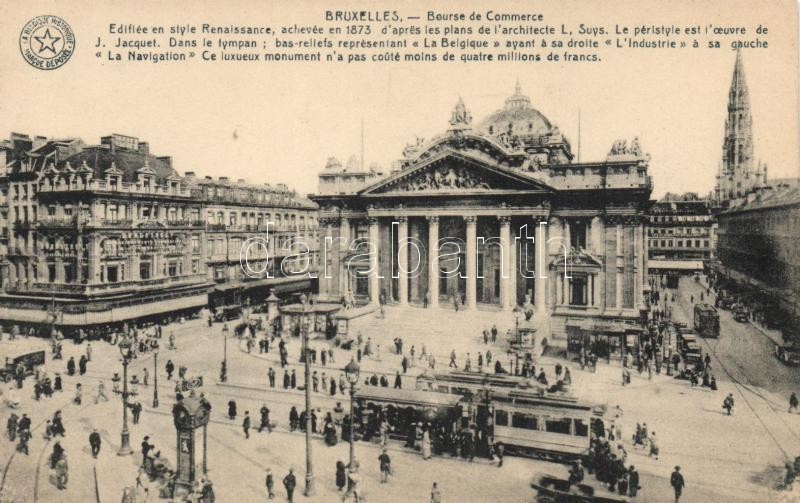 Brussels, Bruxelles; Bourse de Commerce / stock exchange, trams, automobiles