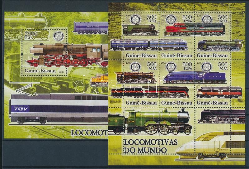 Vonatok kisív + blokk, Locomotives mini sheet + block