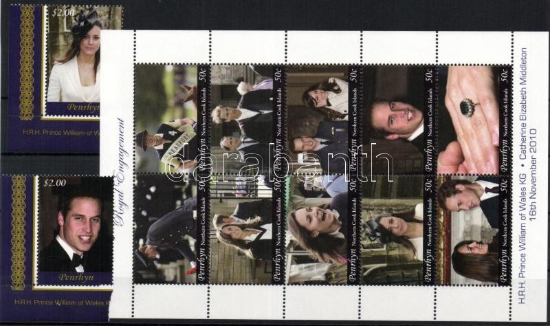 William herceg és Kate Middleton - királyi eljegyzés sor + kisív + 4 klf blokk, Prince William and Kate Middleton - Royal Engagement set + mini sheet + 4 blocks