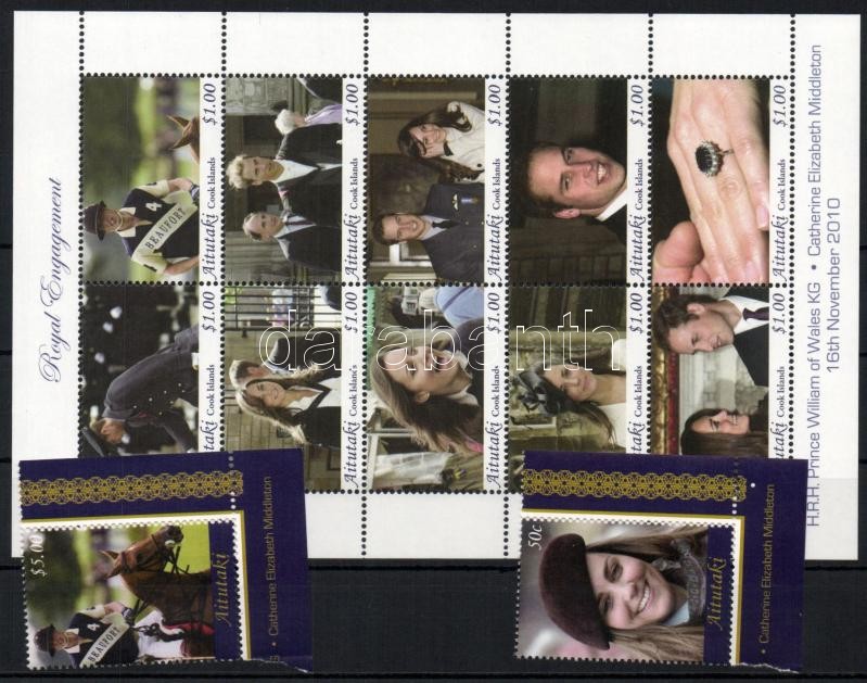 Prince William & Kate Middleton - Royal Engagement set+mini-sheet+ 4 diff. blocks, William herceg és Kate Middleton - királyi eljegyzés sor+kisív+4 klf blokk