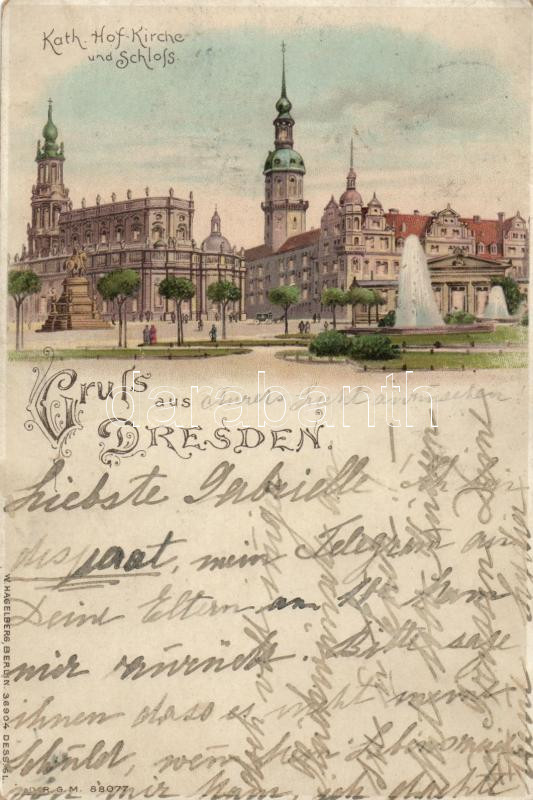 1898 Dresden, Kath. Hofkirche, Schloss / church, castle litho