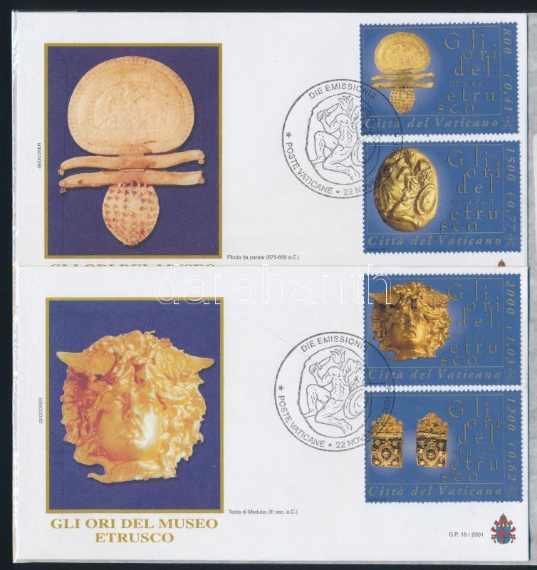 Aranykiállítás az Etruszk múzeumban sor 2 db FDC-n, Gold Exhibition in the Etruscan Museum set on 2 FDCs