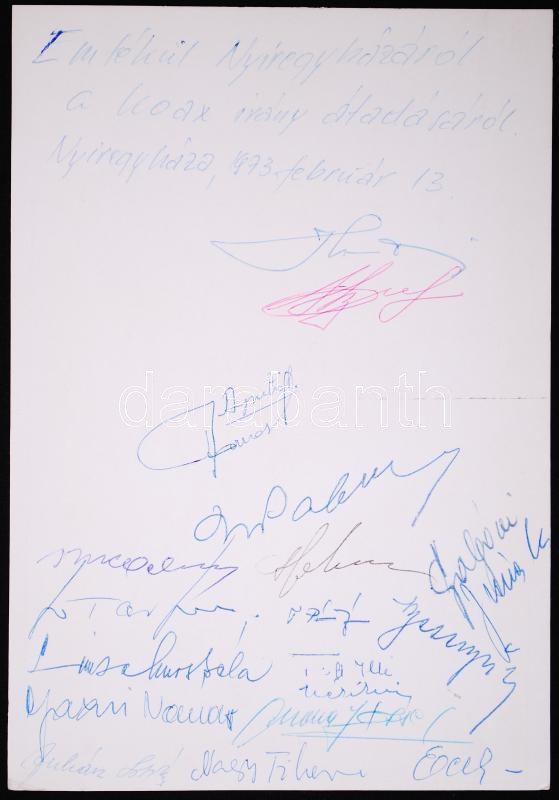 1973 A KOAX irány átadására rendezett díszvacsora menükáűrtyája, rajta többek között Horn Dezső postaügyi miniszter-helyettes, posta vezérigazgató aláírásával
