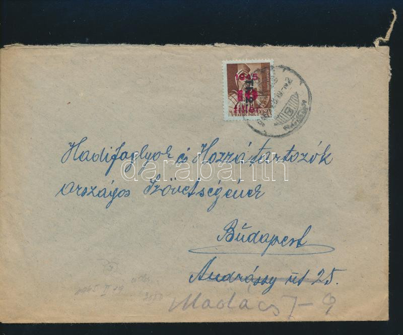 Inflation cover, (7. díjszabás) Távolsági levél Betűs Tl.2./10f bérmentesítéssel