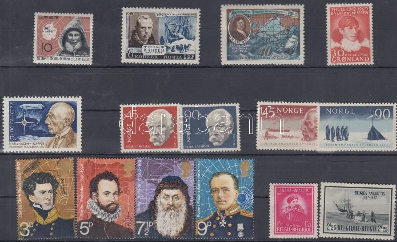 Arctic Researchers 15 diff. stamps 6 diff. countries, Sarkkutatók 15 klf bélyeg 6 klf ország