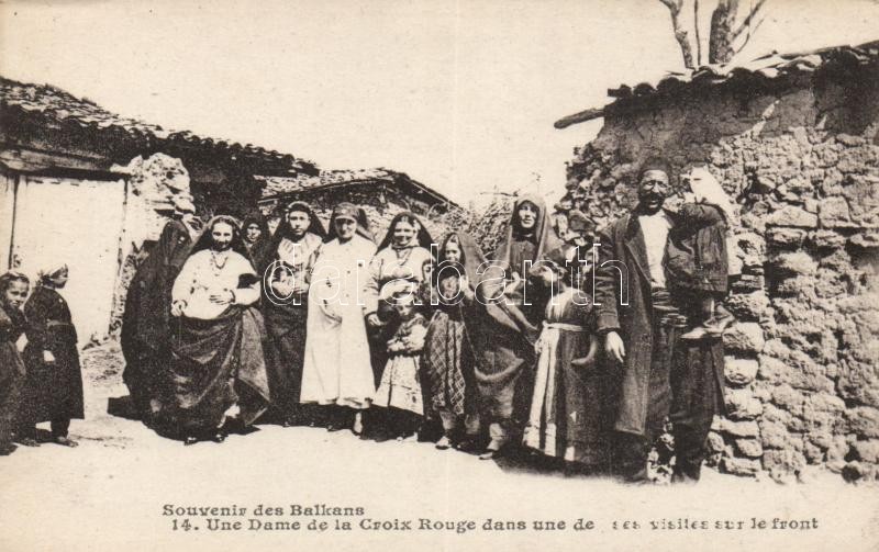 Balkán front, folklór, Vöröskereszt nővérei, Balkan front, folklore, the visit of a Red Cross nurse