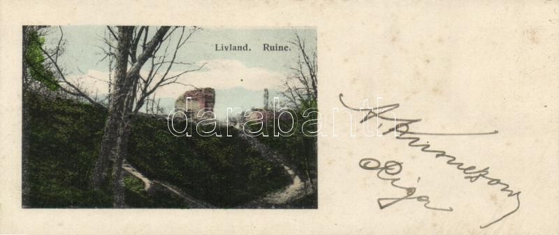 Riga, ruins, minicard (12 × 5.5 cm)