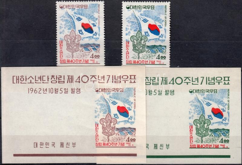 40 éves a koreai cserkészmozgalom sor + blokksor, 40th anniversary of the scout movement in Sout-Korea set + block-set