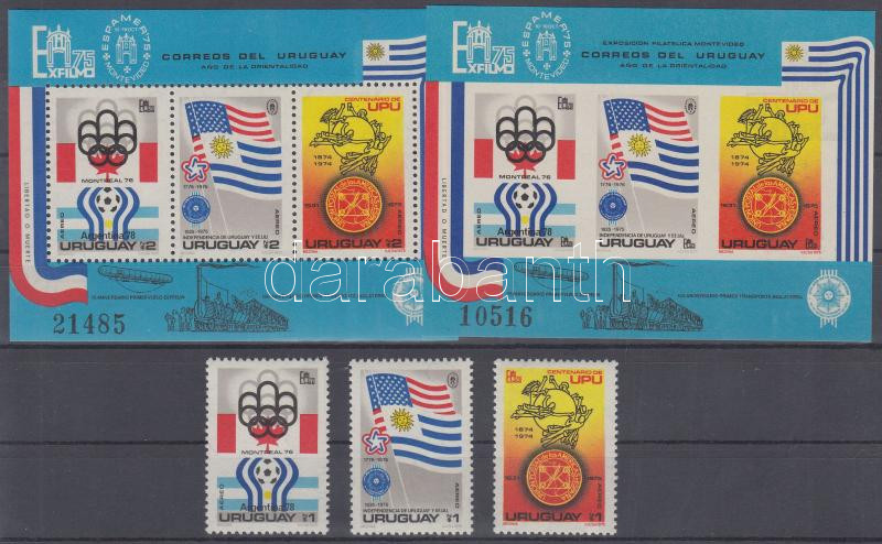 Stamp Exhibition, UPU, Olympics, Football World Cup set + perforated and imperforated block, Bélyegkiállítás, UPU, olimpia, labdarugó VB sor + vágott és fogazott blokk