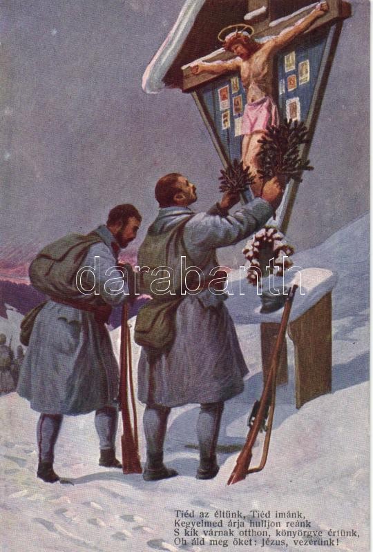 Első világháborús magyar katonai propaganda, imádkozó katonák, WWI Hungarian military propaganda, praying soldiers
