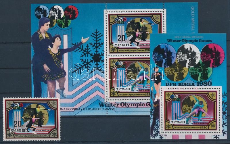 Téli olimpiai aranyérmesek bélyeg + kisív + blokk, Gold medal winners in the Winter Olympic Games stamp + mini-sheet + block