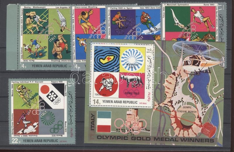Olasz olimpiai érmesek sor + blokk, Italy, olympic medal winners set+block