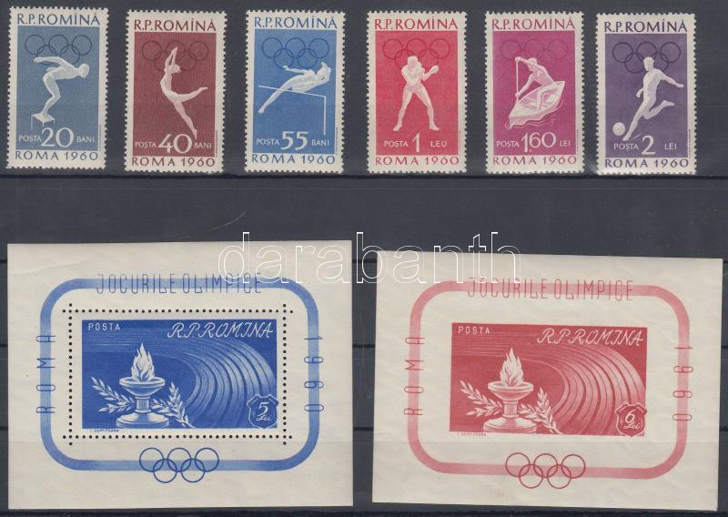 Summer Olympics Rome set (hinged) + blockset, Római nyári olimpia sor (falcos) + blokksor