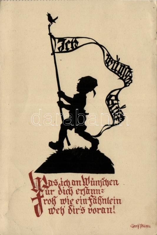 Greeting card, silhouette s: Georg Plischke, Üdvözlőlap, sziluett s: Georg Plischke