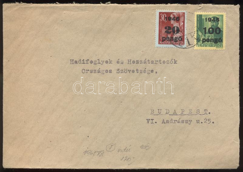 inflation cover franking, (5. díjszabás) Távolsági levél Kisegítő 20P/30 + 100P/12f bérmentesítéssel