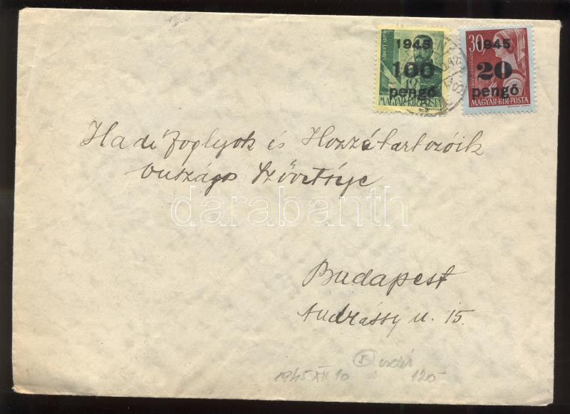 inflation cover franking, (5. díjszabás) Távolsági levél Kisegítő 20P/30 + 100P/12f bérmentesítéssel