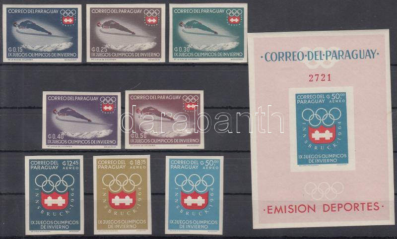 Téli olimpia, Innsbruck vágott sor + vágott blokk, Winter Olympics, Innsbruck imperforated set+imperforated block