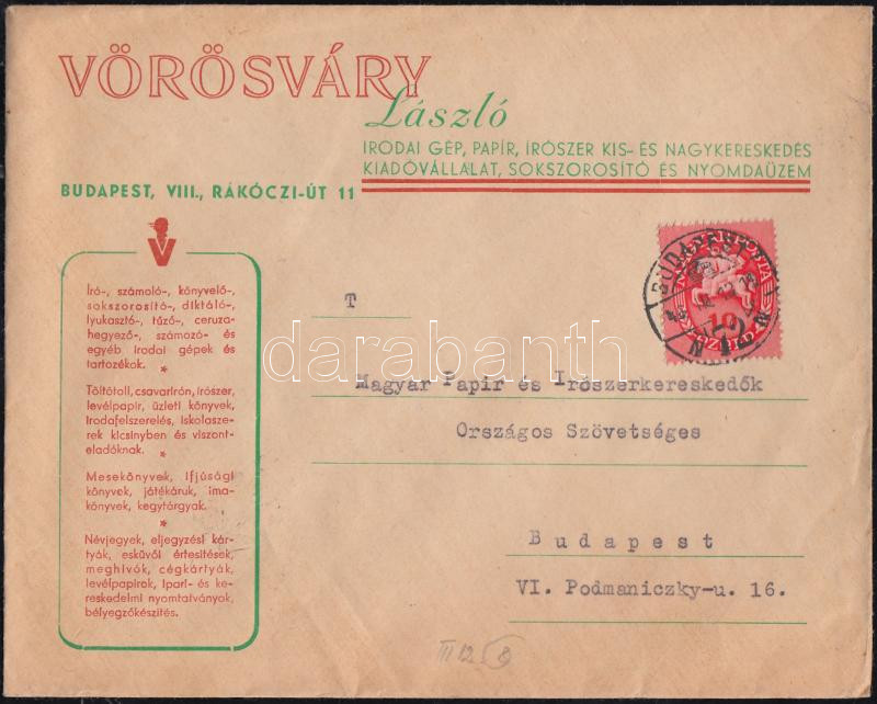 domestic cover franking, (8. díjszabás) Helyi céges levél Lovasfutár 10ezerP bérmentesítéssel