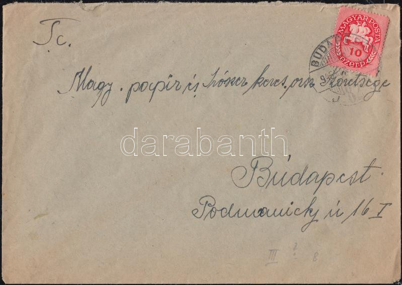 domestic cover franking, (8. díjszabás) Helyi levél Lovasfutár 10ezerP bérmentesítéssel