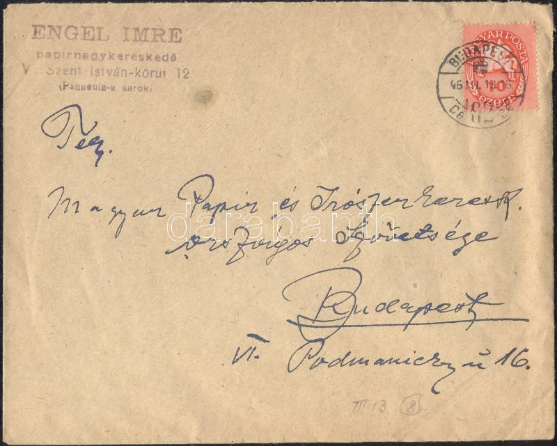 domestic cover franking, (8. díjszabás) Helyi levél Lovasfutár 10ezerP bérmentesítéssel