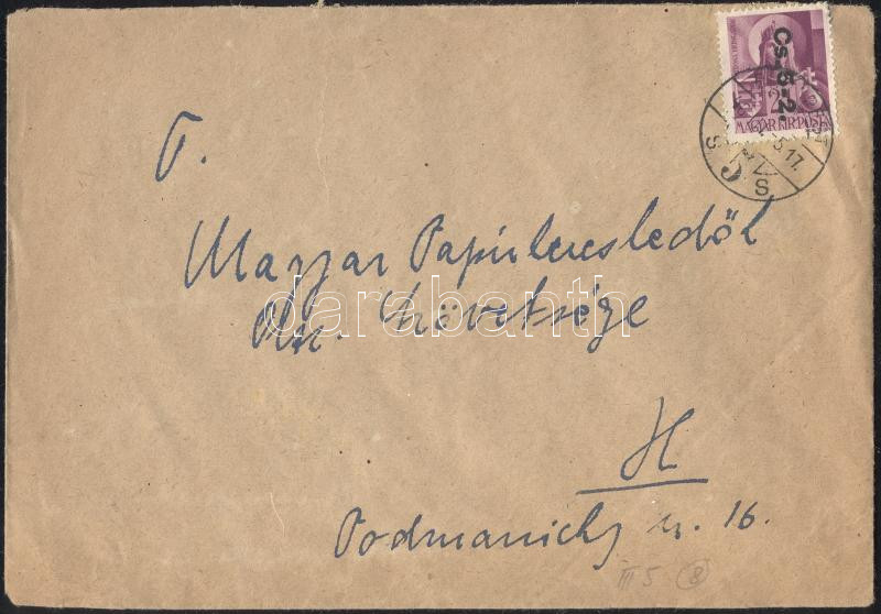 domestic cover franking, (8. díjszabás) Helyi levél Betűs II. Cs.5-2./24f bérmentesítéssel