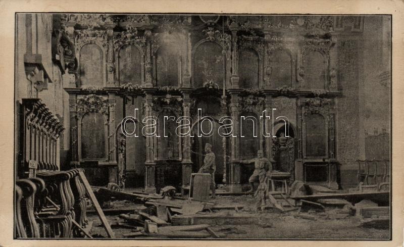 Belgrade, Manastir Fenek; war damaged church interior, Hungarian soldiers
