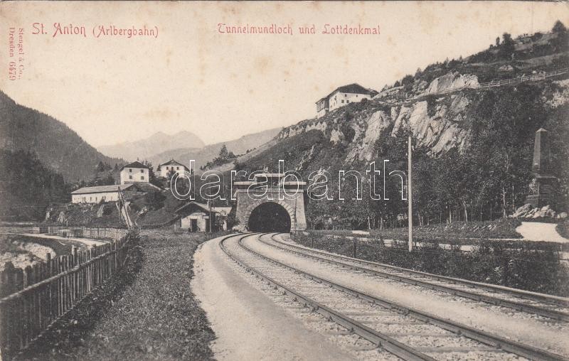 St. Anton am Arlberg, Albergbahn, Tunnelmundloch und Lottdenkmal / railwy tunnel