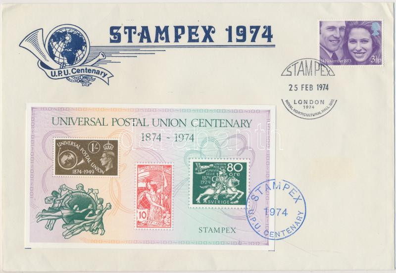 Stampex occassional letter with 100th anniversary of UPU, Stampex alkalmi boríték 100 éves az UPU emlékívvel