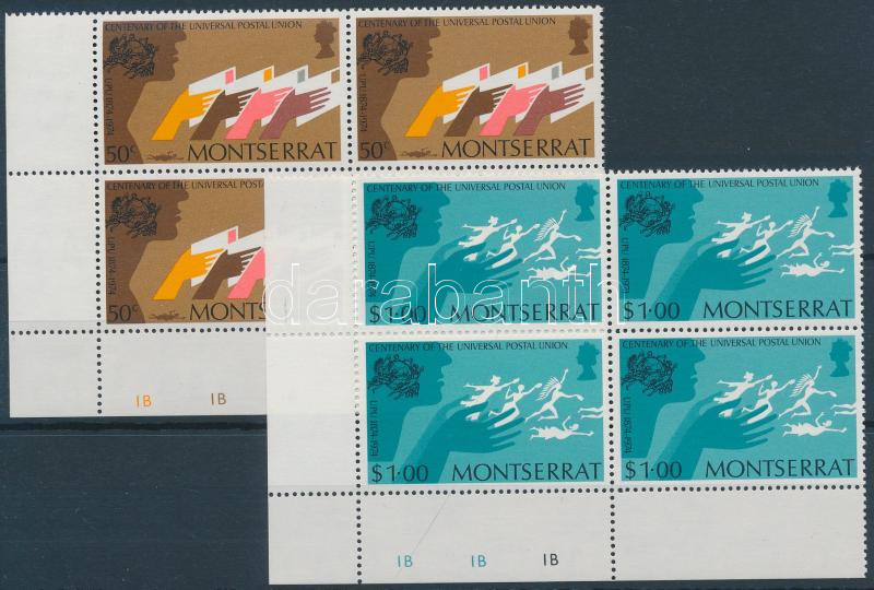 UPU Centenary set in corner blocks of 4, 100 éves az UPU sor ívsarki négyestömbökben