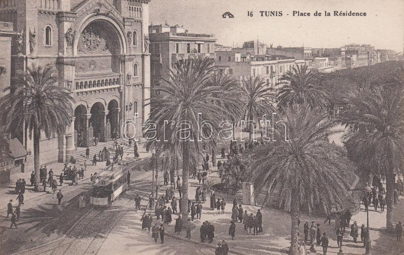 Tunis, Place de Résidence / square, tram