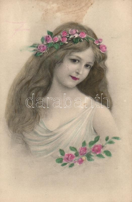 Lady with flowers, V.K. Vienne 7044., Hölgy virággal, V.K. Vienne 7044.