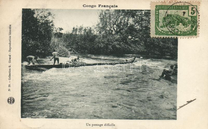 Un passage difficile / Difficult passage, boat, folklore, Congo, French colony, Kongói folklór, folyó átkelés, csónak