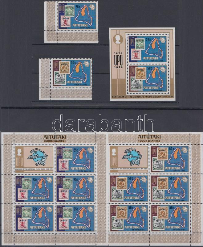 UPU Centenary corner set + mini-sheet pair + block, 100 éves az UPU ívsarki sor + kisív pár + blokk