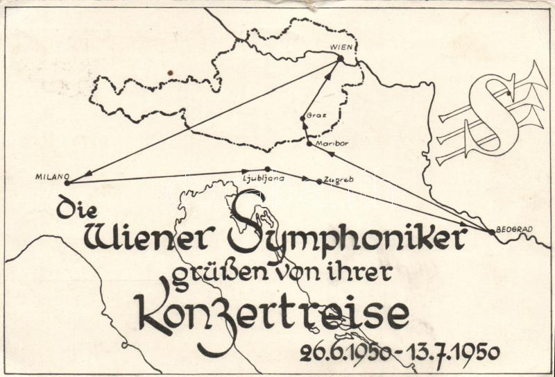 Advertisement, Vienna Symphony, concert travel, map, Bécsi szimfónia koncert térkép, hirdetés