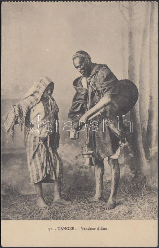 Tangier, folklore, water seller, Marokkói folklór Tangier-ből, vízárus