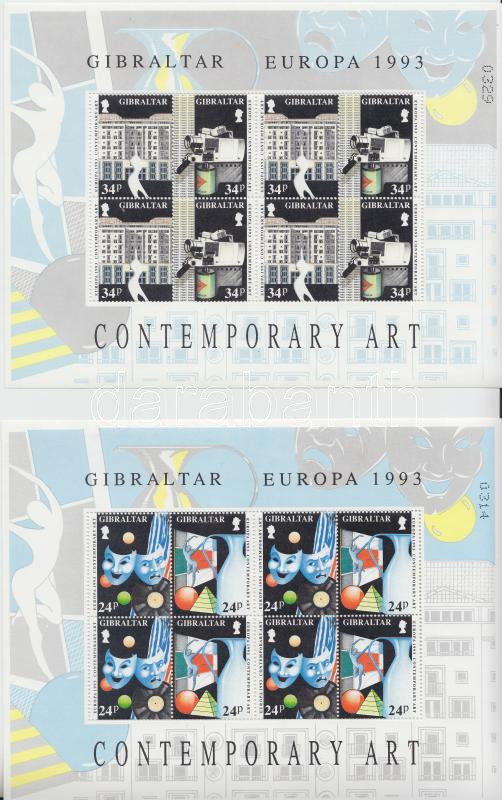 Europa CEPT: Kortárs művészet sor 2 párban + kisív, Europe CEPT: Contemporary art set in 2 pairs + mini-sheet