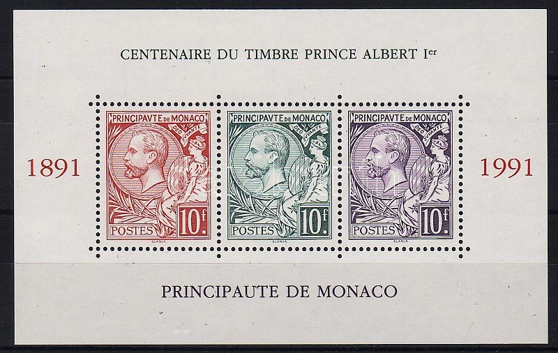100th anniversary of the stamp with picture of prince Albert I block, 100 éves az I. Albert herceget ábrázoló bélyeg blokk, 100 Jahre Briefmarken mit dem Kopfbild des Fürsten Albert I. Block