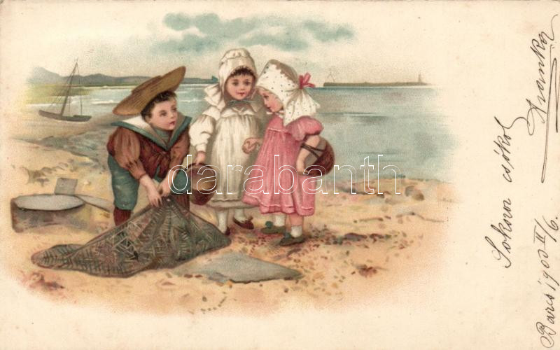 Seaside, children litho, Gyerekek a tengerparton, litho