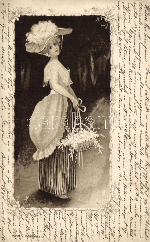 1899 Lady 'Klein V., Budapest' floral litho, 1899 Hölgy 'Klein V., Budapest' floral litho