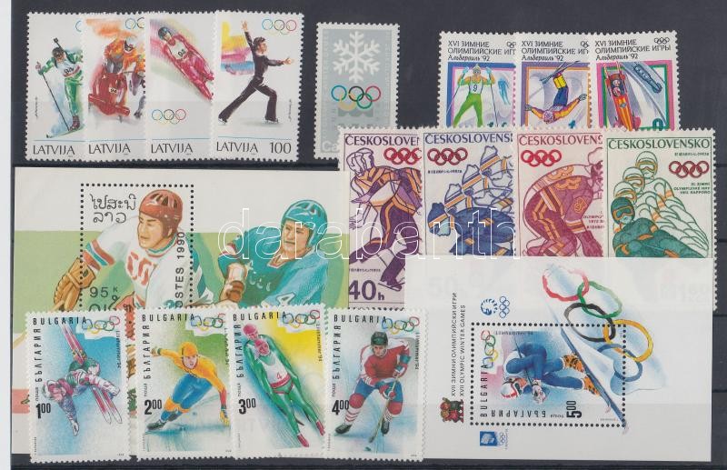 Winter Olympics lot 6 diff. countries 16 diff. stamps + 2 diff. blocks, Téli olimpia motívum tétel 6 klf ország 16 klf bélyeg + 2 blokk