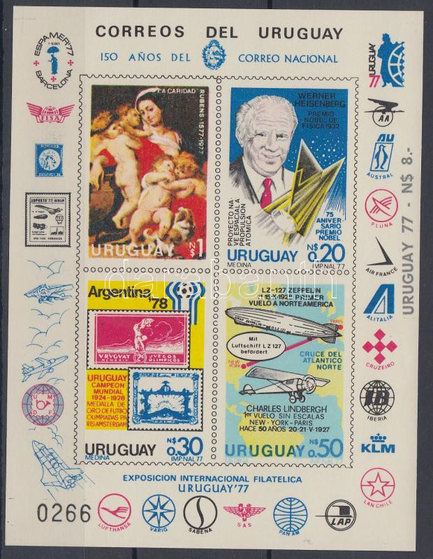 Football World Cup, Rubens, Nobel Award, Lindbergh flighting block (imperforated block), Labdarúgó VB, Rubens, Nobel-díj, Lindbergh repülés blokk (vágott blokk formában)