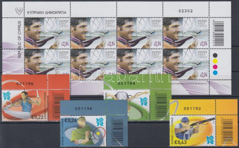 Summer Olympics London corner set with barcode + mini-sheet, Nyári olimpia London ívsarki vonalkódos sor + kisív