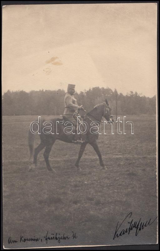 1916 Katonai fotó, főtiszt újévi jókívánsága aláírásával, 19x12 cm.