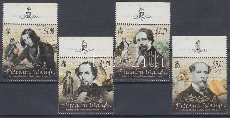 200 éve született Charles Dickens ívszéli sor, 4 érték, 200th anniversary of birth of Charles Dickens margin set, 4 values