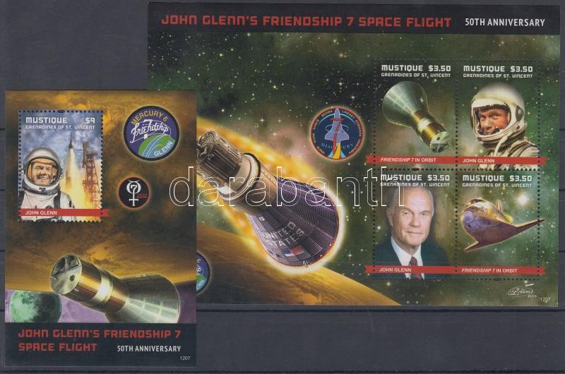 Friendship-7 Űrutazás kisív + blokk, Friendship-7 Space Travel mini sheet + block